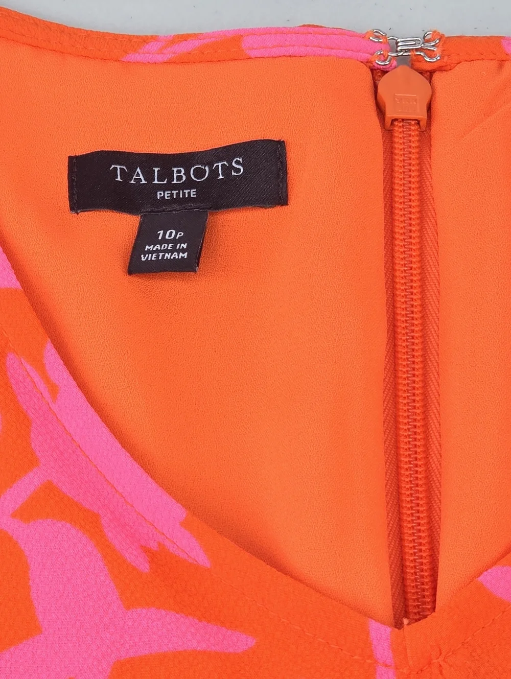 Talbots Orange & Pink Floral V Neck Flutter Sleeve Midi Dress Size 10P 10 Petite - Picture 7 of 10